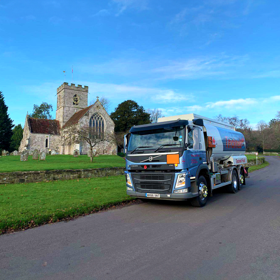 Tincknell Fuels Tanker by a church